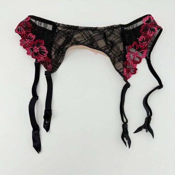 Vintage 2000 Y2K Magenta Noir Sheer Floral Garter Set 34C - Picture 4 of 13